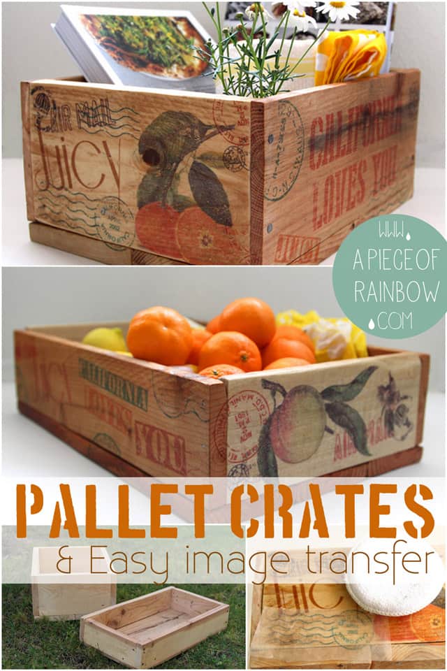 Make gorgeous pallet wood crates inspired by vintage orchard and farm crats, & transfer images to wood easily!| A Piece of Rainbow