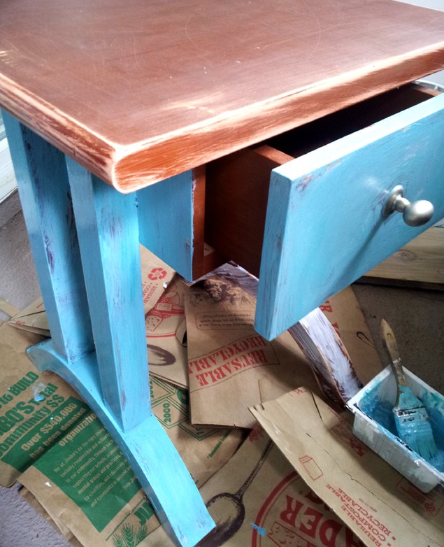distressed blue side table nightstand, thrift store furniture makeover