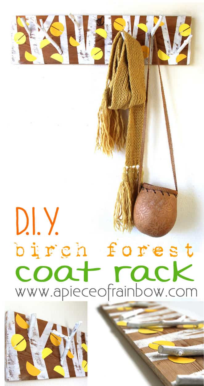 DIY birch forest coat rack- www.apieceofrainbow.com