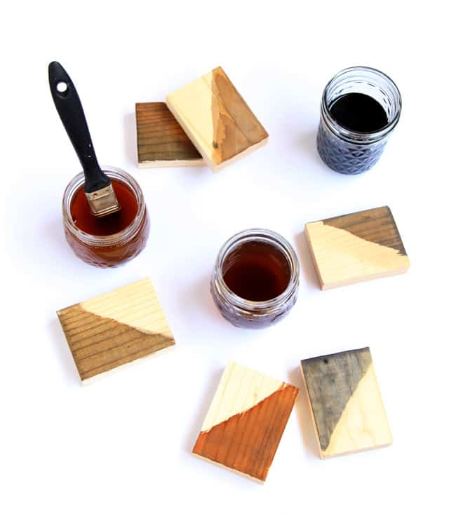 7 ways to make wood stain from natural household materials! These quick and easy wood stains are super effective, long lasting, low cost, and non-toxic!