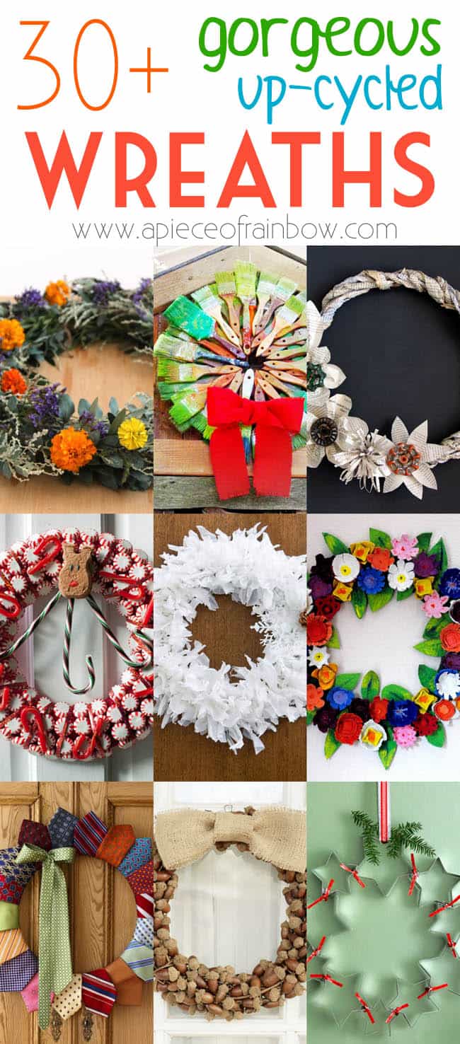 30+ super creative, gorgeous, up-cycled DIY Christmas wreaths with great tutorials!  