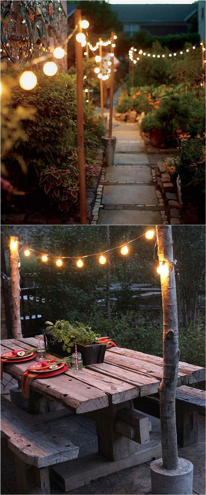 using market string lights to create beautiful patio, porch, & backyard lighting 