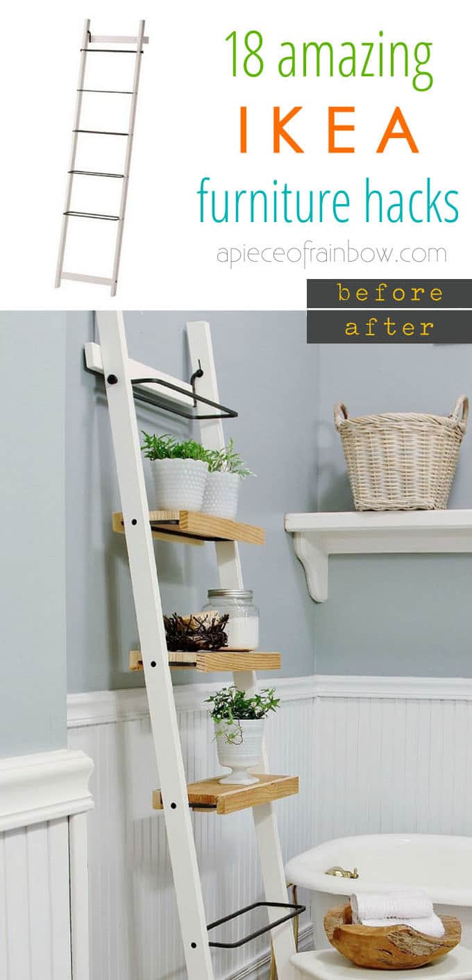 Ladder shelf made with Ikea Hjalmaren towel holder 