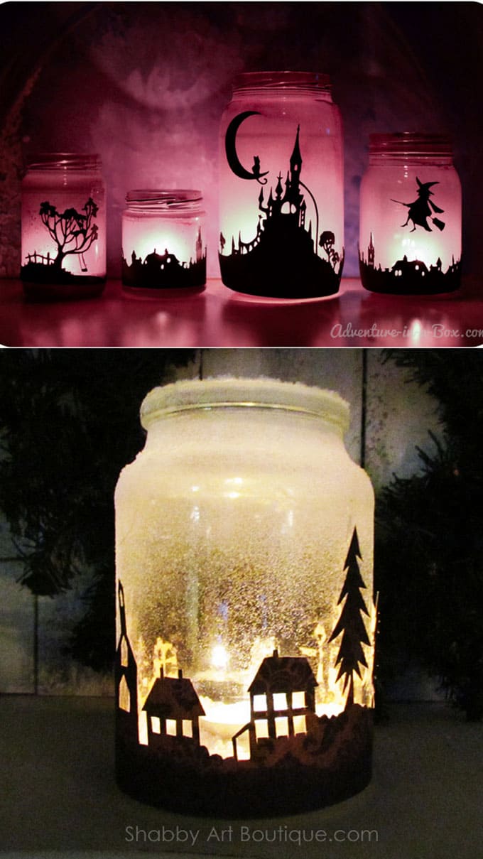 stenciled mason jar lanterns