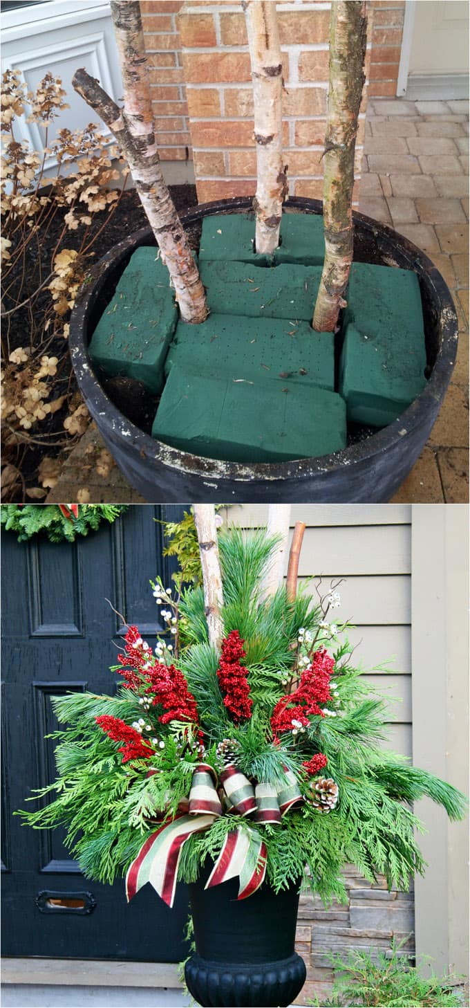 How to create colorful winter outdoor planters and beautiful Christmas planters with plant cuttings and decorative elements that last for a long time! - A Piece of Rainbow