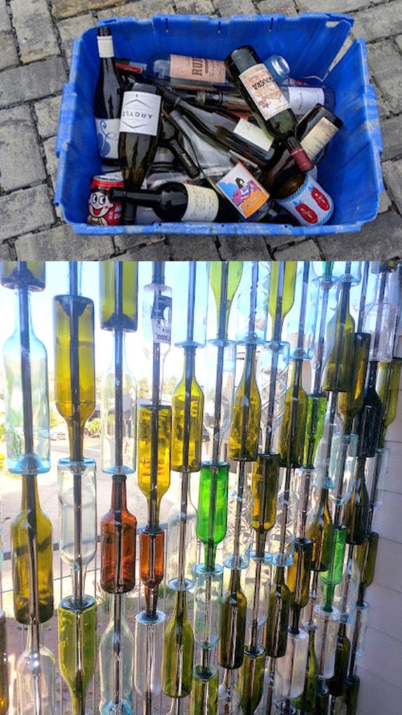 Up-cycled glass bottle wall 