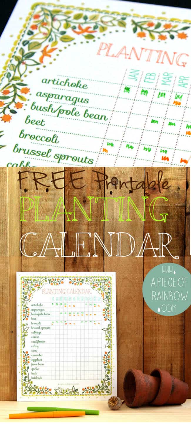 Free Printable Planting Calendar A Piece Of Rainbow