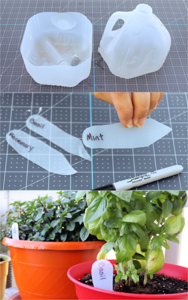 Make garden plant labels with recycled plastic bottles 