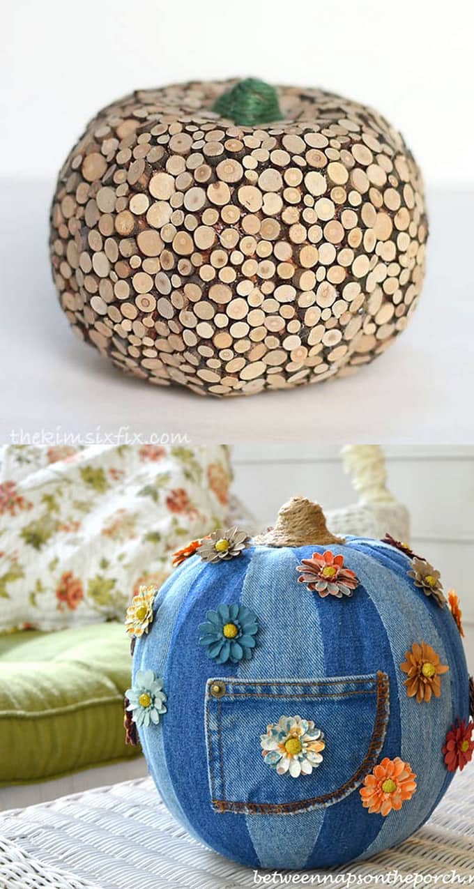 20+ best DIY pumpkin decorations for Thanksgiving, Halloween & fall. How to up-cycle cans, jars, paper, fabric, or wood to make gorgeous pumpkins for free! - A Piece of Rainbow #fall #falldecor #autumn #pumpkin #pumpkindecorations #papercrafts #crafts #crafting #craftsforkids #diy #homedecor #homedecorideas #diyhomedecor#halloweendecorations #halloween #thanksgiving #farmhouse #farmhousestyle #farmhousedecor #kidscraft