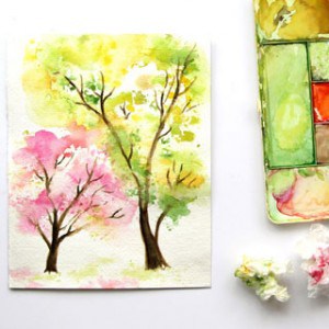 Easy and fun tutorial on how to paint a beautiful spring tree watercolor painting using crumbled paper! Follow the video tutorial. No art experience needed! A Piece of Rainbow Blog