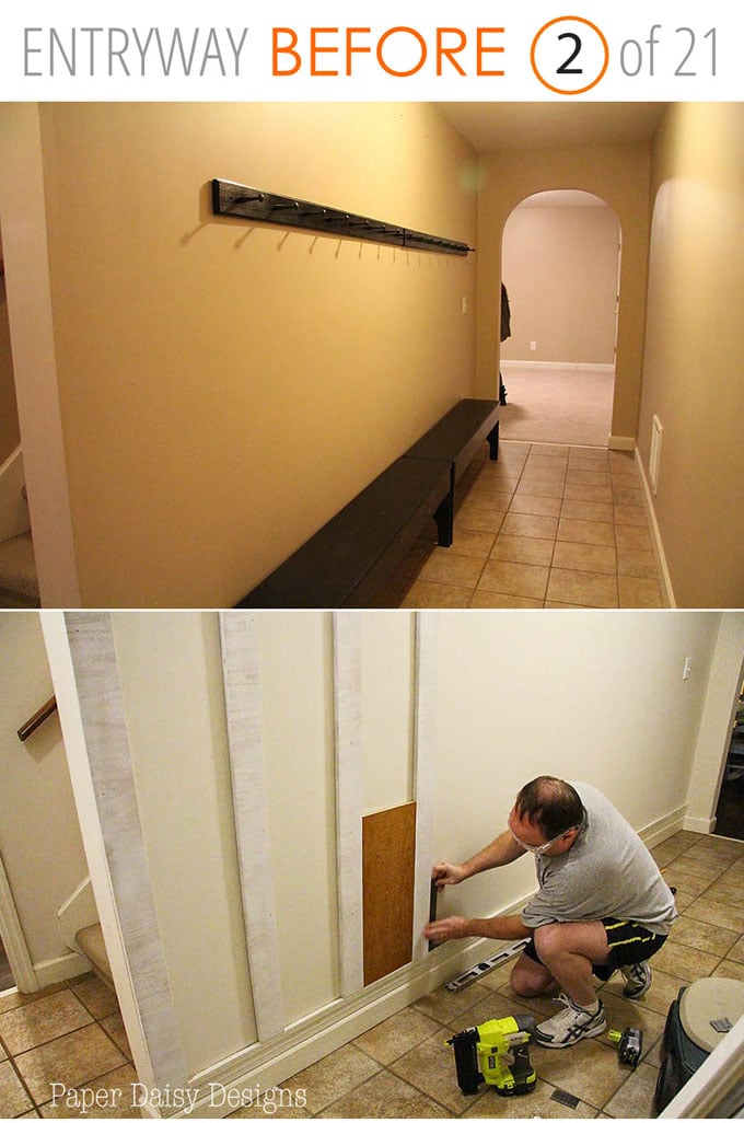 amazing DIY entryway ideas : Board and Batten Mudroom Hallway