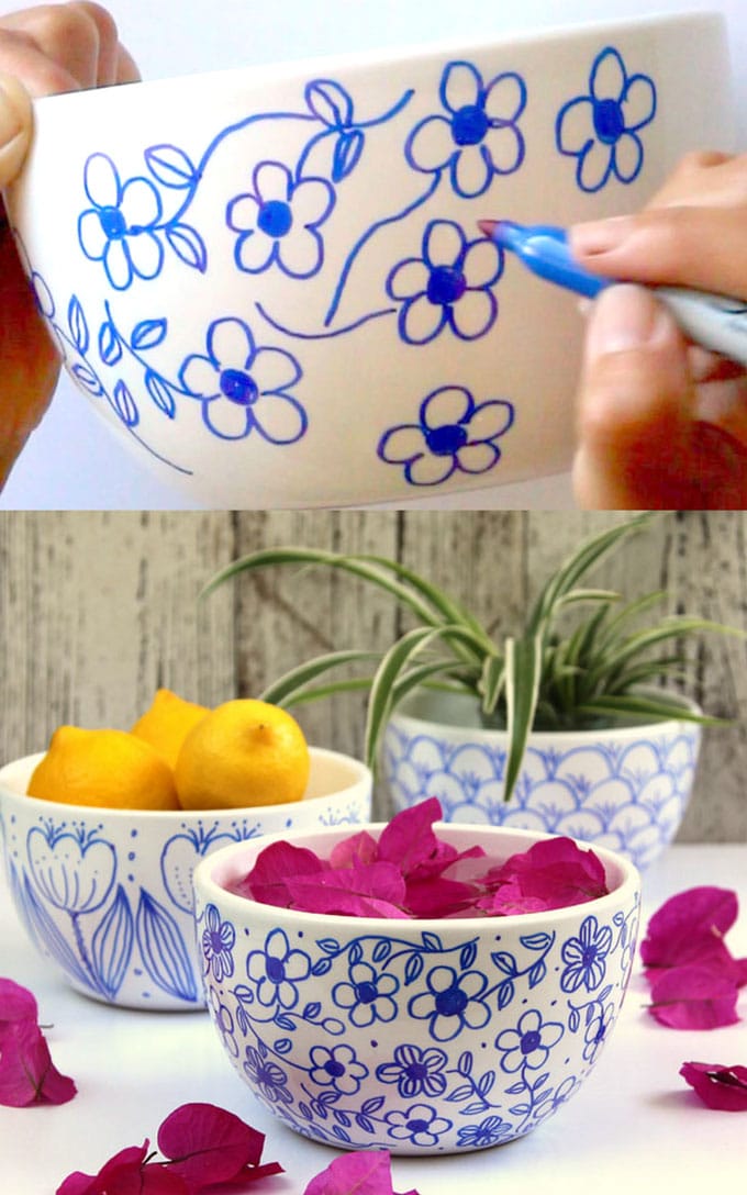 Thrift store bowls get DIY beautiful Anthropologie style designs!