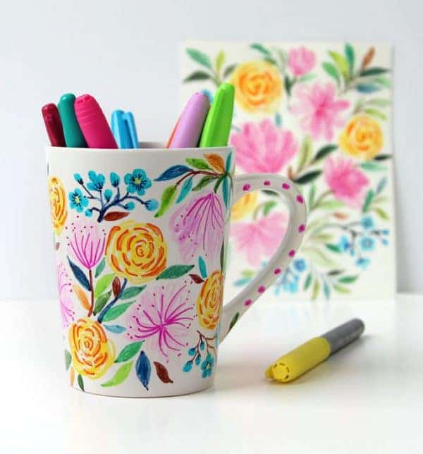 watercolor flower diy sharpie mug apieceofrainbowblog 16
