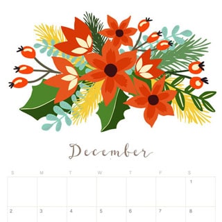Printable December 2018 Calendar Monthly Planner - Floral 