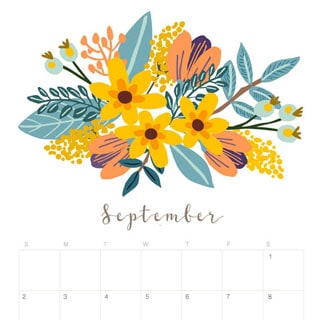 Printable September 2018 Calendar Monthly Planner - Floral 