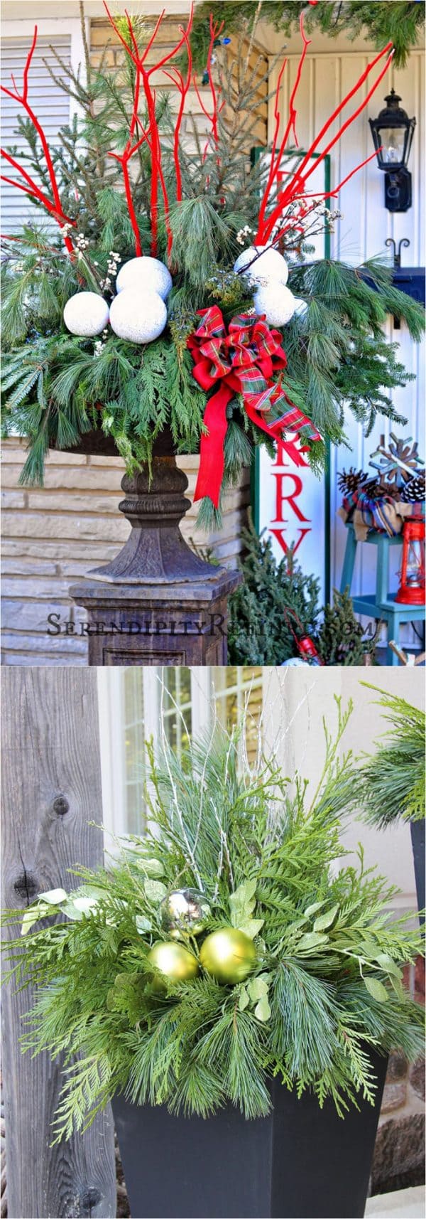 24 Colorful Winter Planters & Christmas Outdoor Decorations - A Piece ...