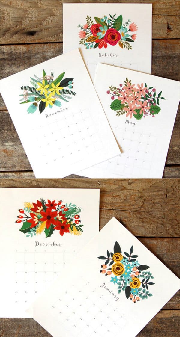 Beautiful Floral 2018 Calendar & Monthly Planner Printables - A Piece ...