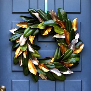 Easy tutorial & video on how to make a beautiful magnolia wreath for free! It is long-lasting & looks amazing for Thanksgiving, Christmas, or year round! A Piece of Rainbow