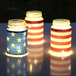 led string lights in stars and stripe blue red white american flag inspired july 4th mason jar lights table centerpiece