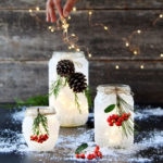 Magical 5 minute DIY snow frosted mason jar decorations: FREE beautiful Thanksgiving & Christmas decor, gifts, winter wedding centerpieces, & great crafts!