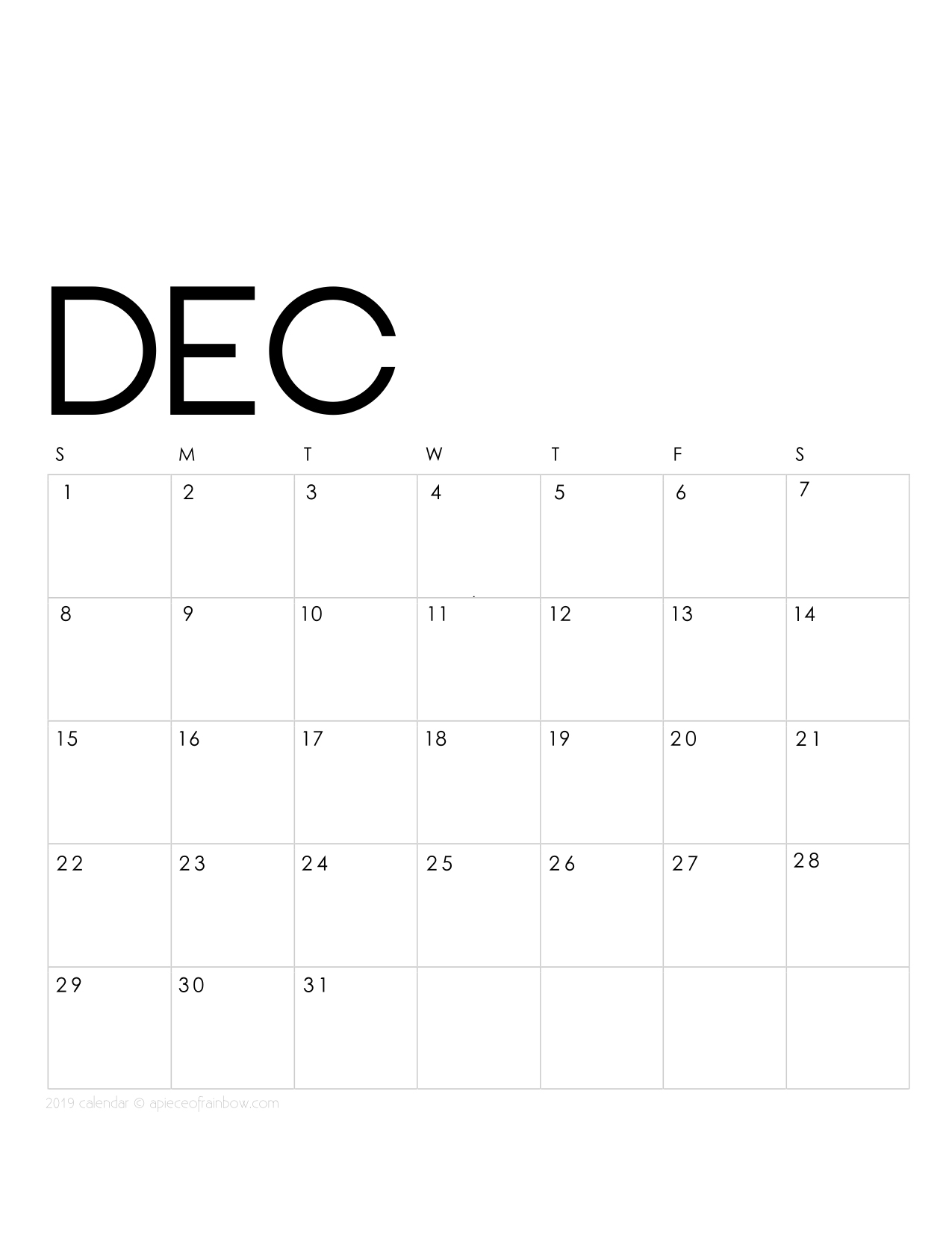 Printable December 2019 Calendar Monthly Planner 2