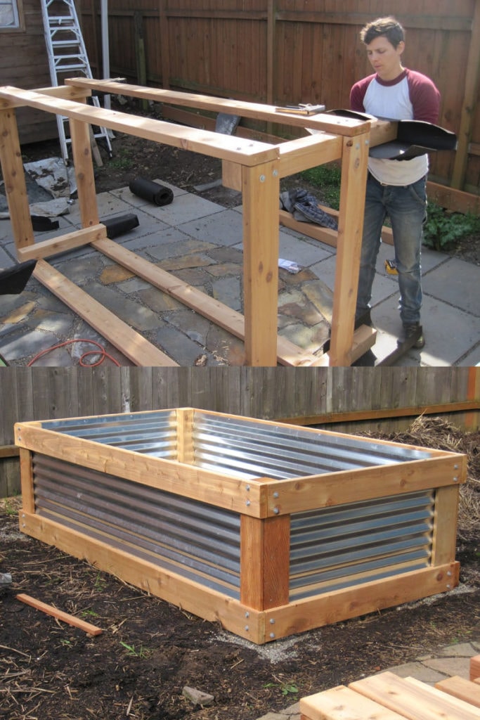 28 Best Diy Raised Bed Garden Ideas, Diy Corrugated Metal Planter Box