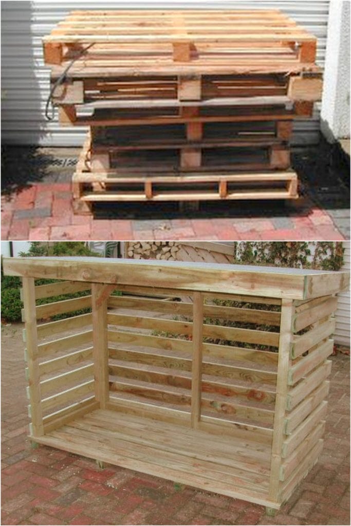 DIY Pallet wood log holder with roof