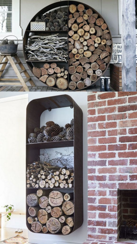 Modern farmhouse firewood racks in fixer upper style  black metal