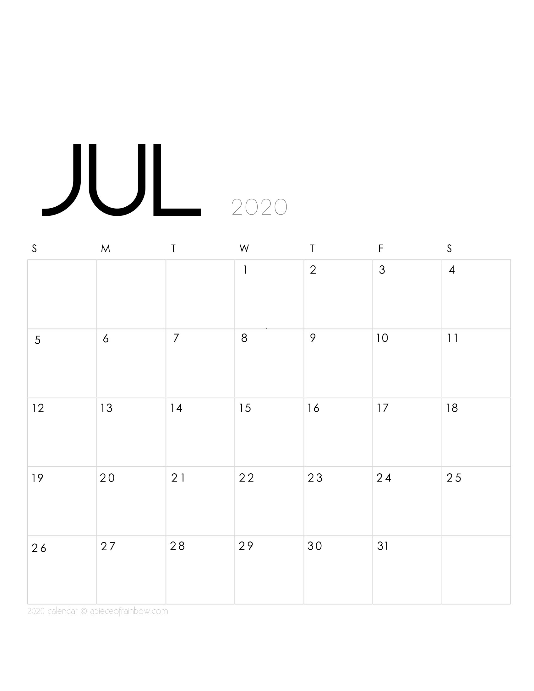 printable july 2020 calendar monthly planner 2 designs flowers modern a piece of rainbow
