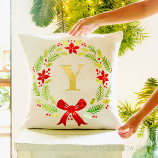 DIY farmhouse monogrammed Christmas pillow: beautiful personalized gift & holiday decor Pottery Barn style! Free SVG designs for Cricut Maker & EasyPress! – A Piece of Rainbow