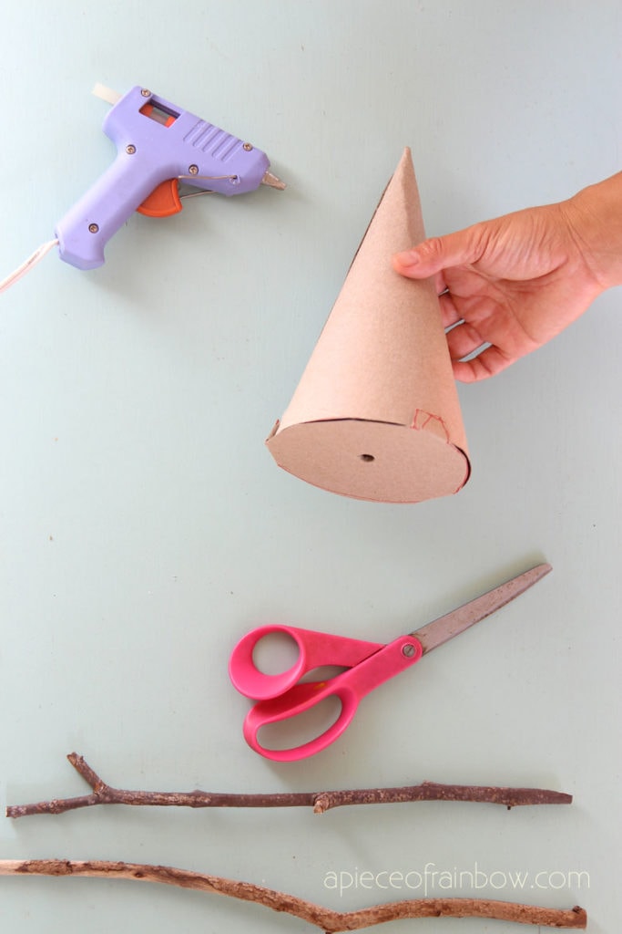 cardboard cone to make DIY tabletop Christmas tree craft