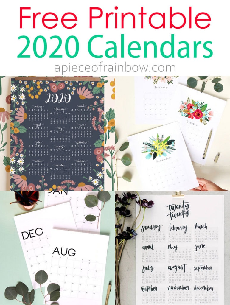 18 creative FREE printable 2020 calendars & planners from modern minimal, beautiful watercolor flowers, hand lettering, personalized photo calendar, to 3D! 