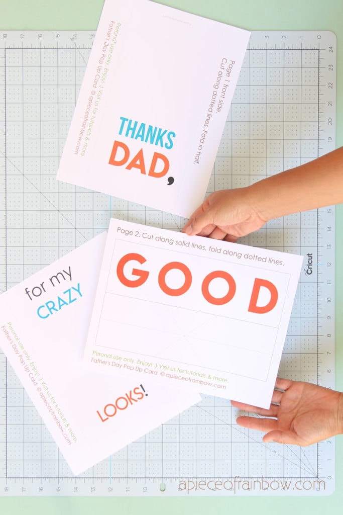 Print and cut free templates for DIY pop up Fathers Day card 