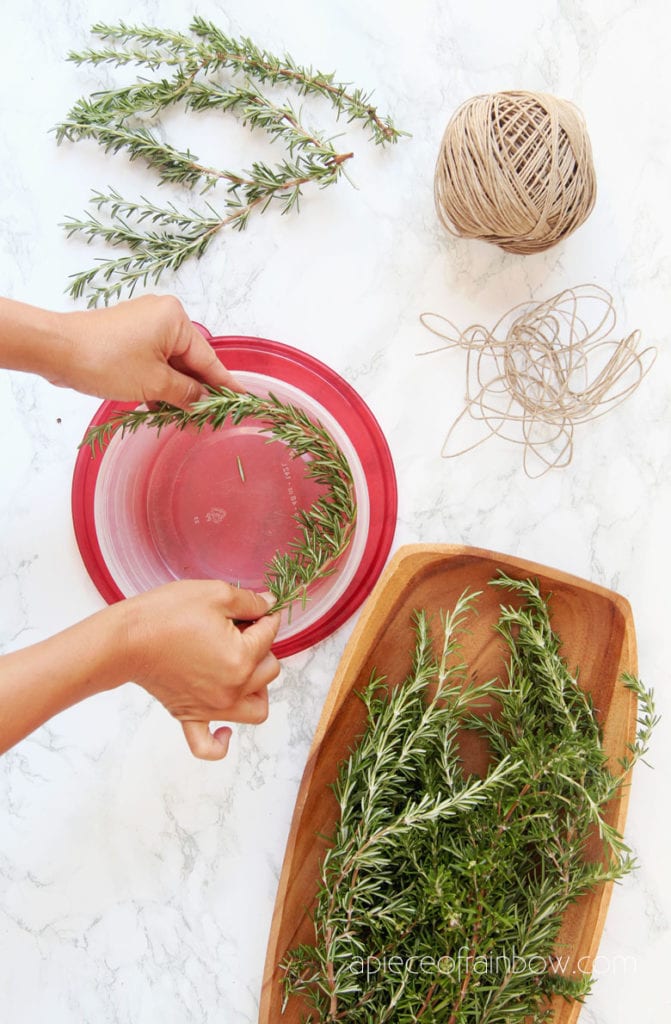 layer rosemary branches in container 