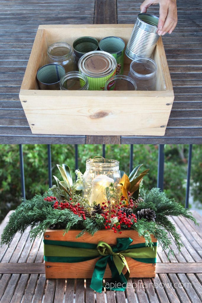 Easy DIY Christmas centerpiece in a crate