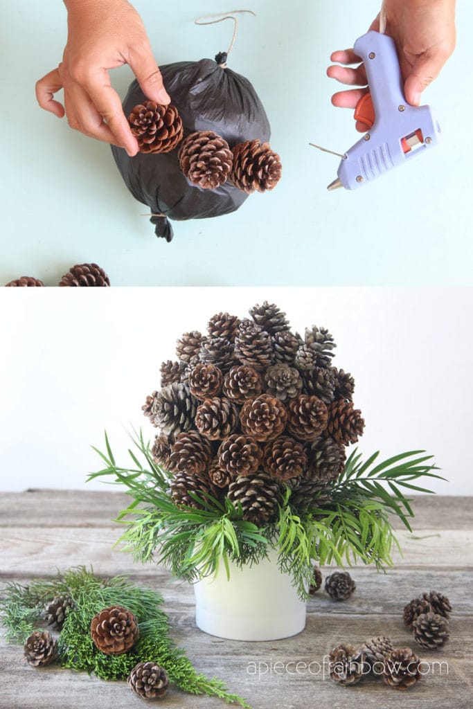 how to make farmhouse decor pine cone topiary