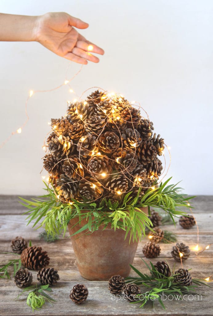 lighted pine cone Christmas decorations tabletop topiary