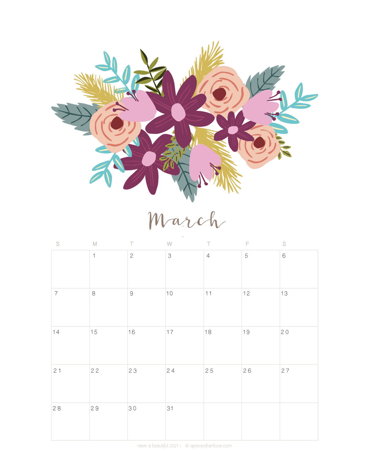 Featured image of post March 2021 Monthly Calendar Template