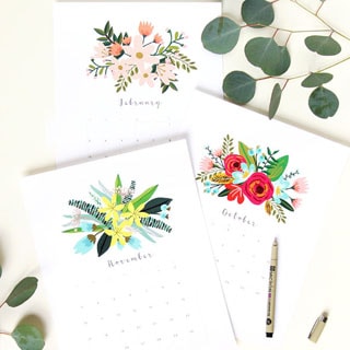 Free printable 2021 monthly calendar & planner with beautiful flowers art