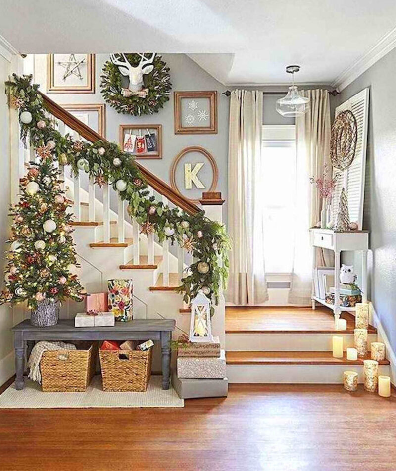 Christmas room with elegant winter colors, without red
