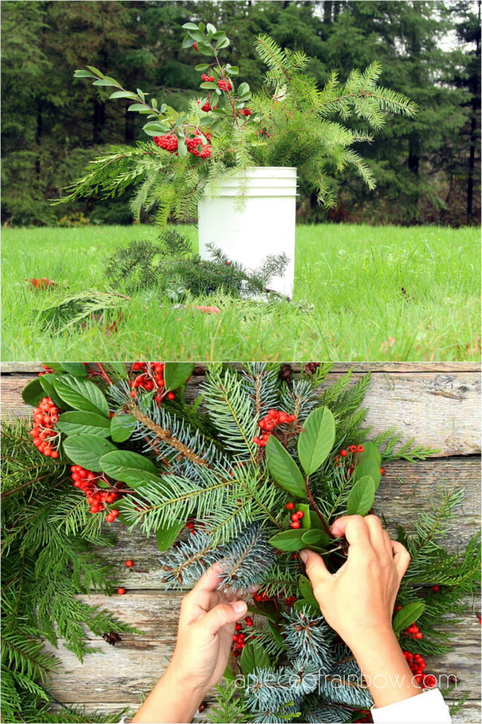  how to make a fresh Christmas wreath easily from natural greenery