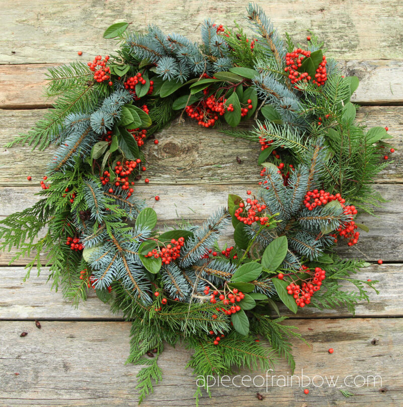 make natural Xmas wreath with real pine & spruce branches