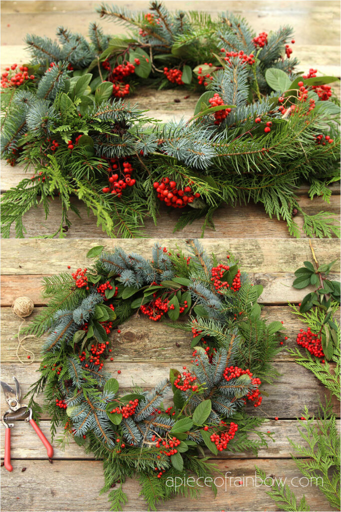 DIY beautiful natural Christmas wreath with real branches