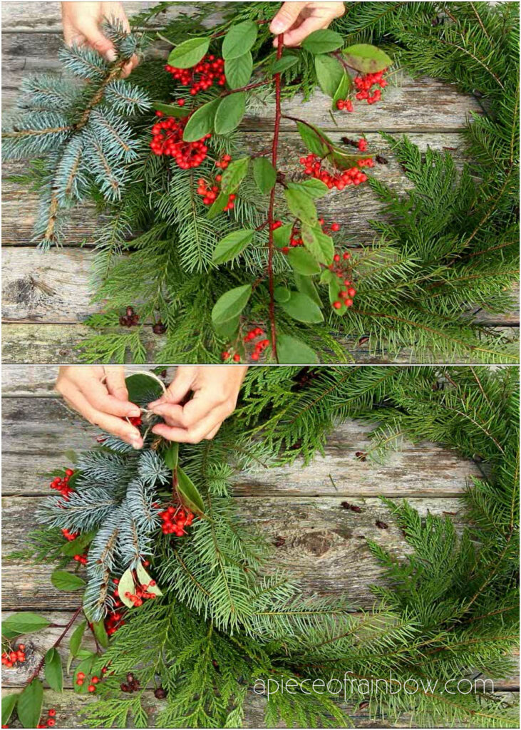 add colorful berries to the DIY Christmas wreath.
