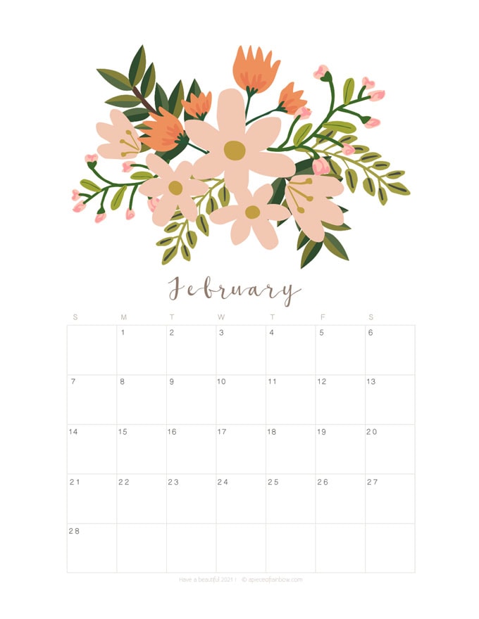 Free printable February 2021 calendar and monthly planner