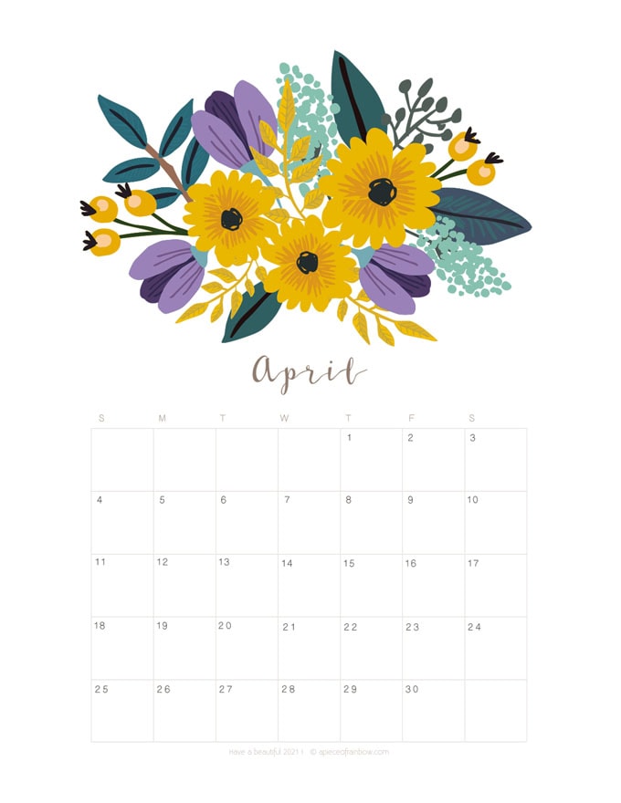 Free printable April 2021 calendar and monthly planner