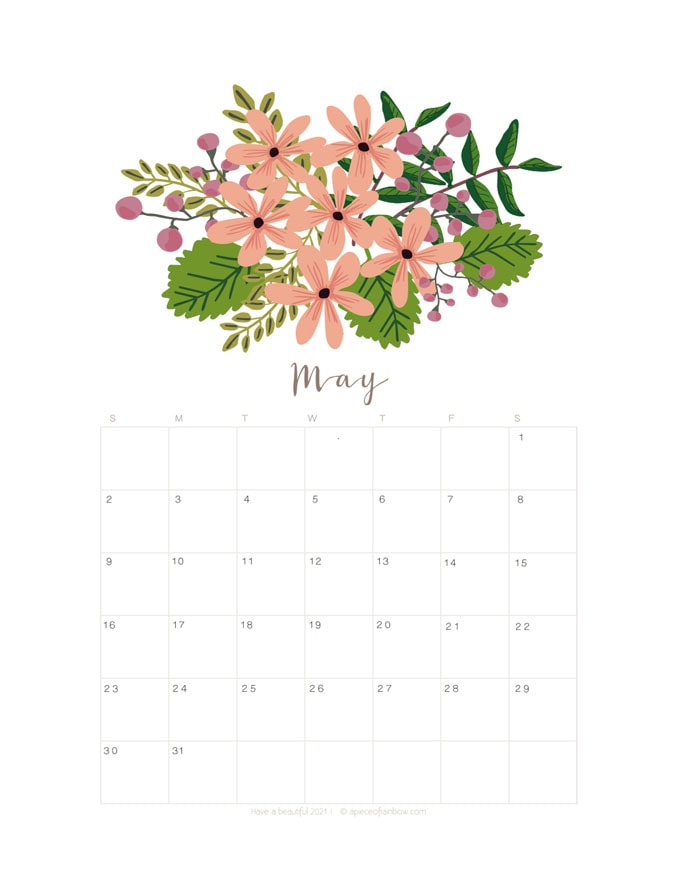 Free printable May 2021 calendar and monthly planner