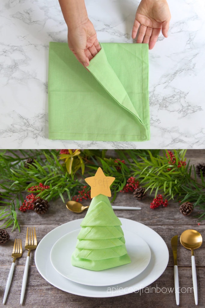 Christmas Tree Napkin Folding in 2 Minutes - A Piece Of Rainbow