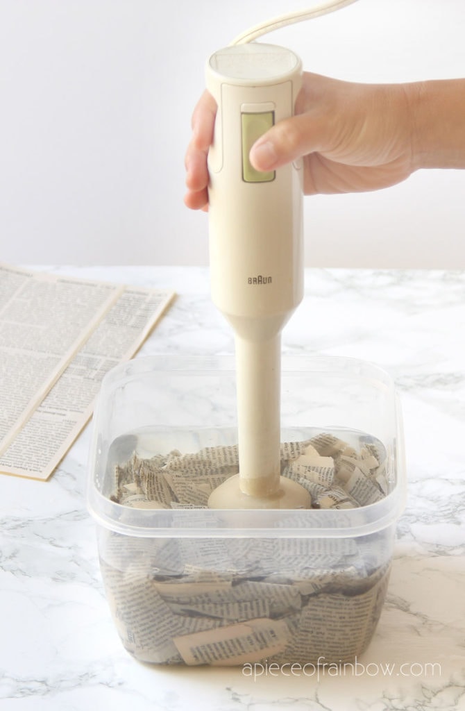 Use an immersion hand blender to make paper pulp. 
