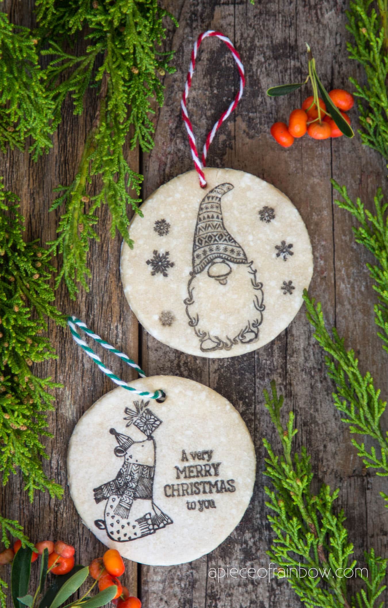 Beautiful vintage farmhouse decorations with salt dough Christmas ornaments & gift tags